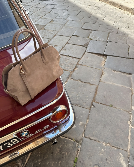 Borsa grande in suede con manici sintetici - Beige