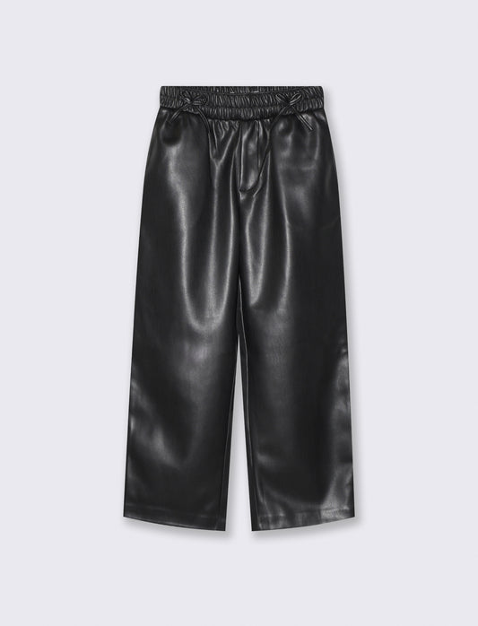 Wide leg faux leather pants with pockets - Black