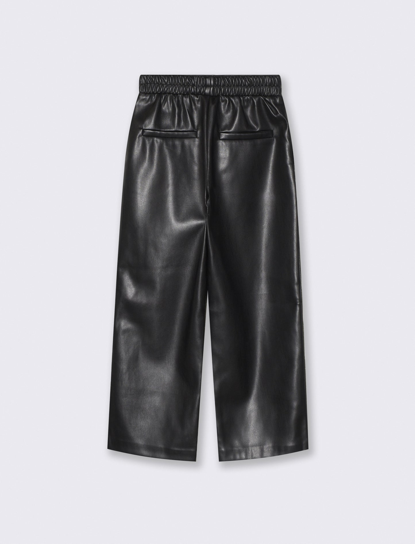 Wide leg faux leather pants with pockets - Black