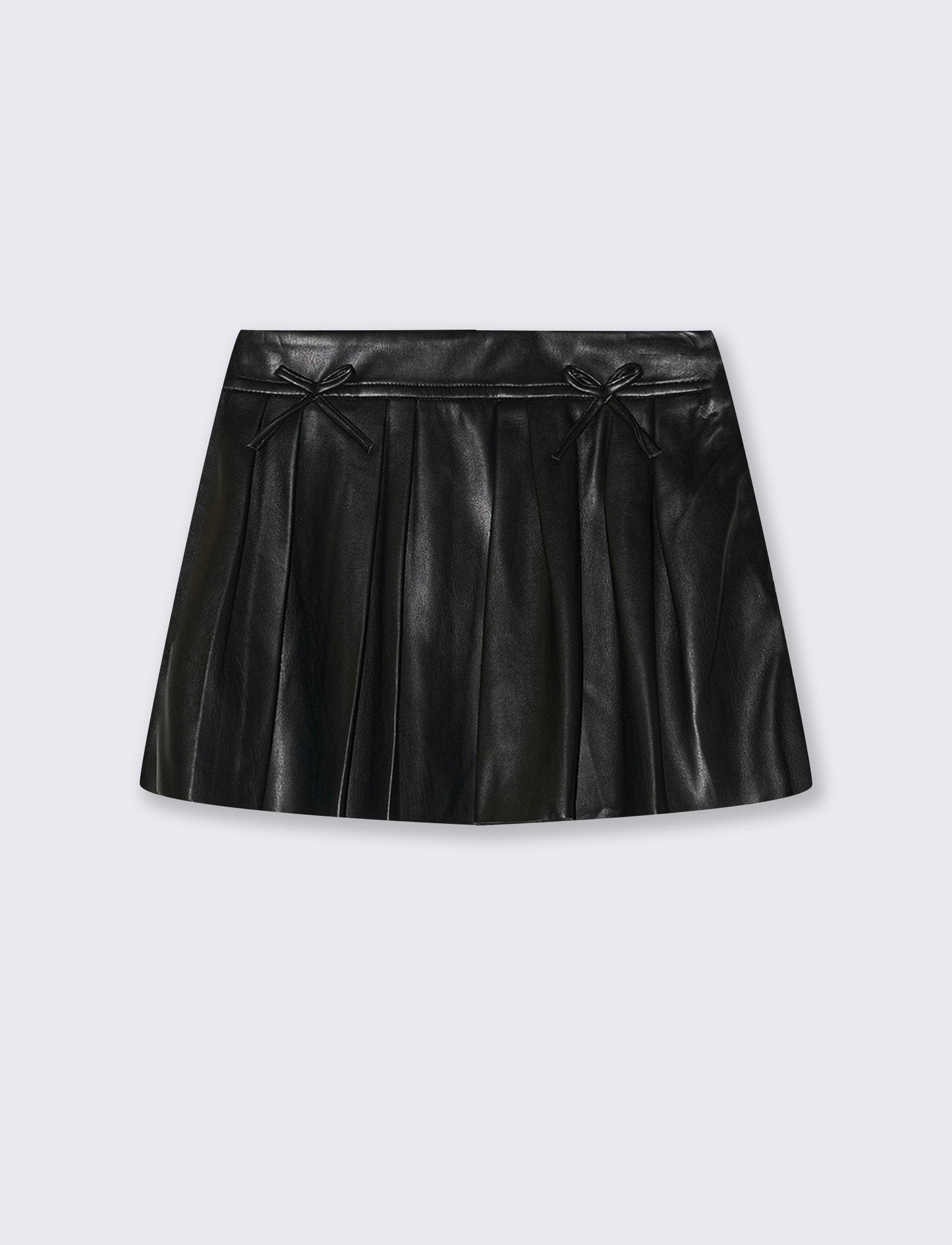 Pleated faux leather skirt with bows - Black