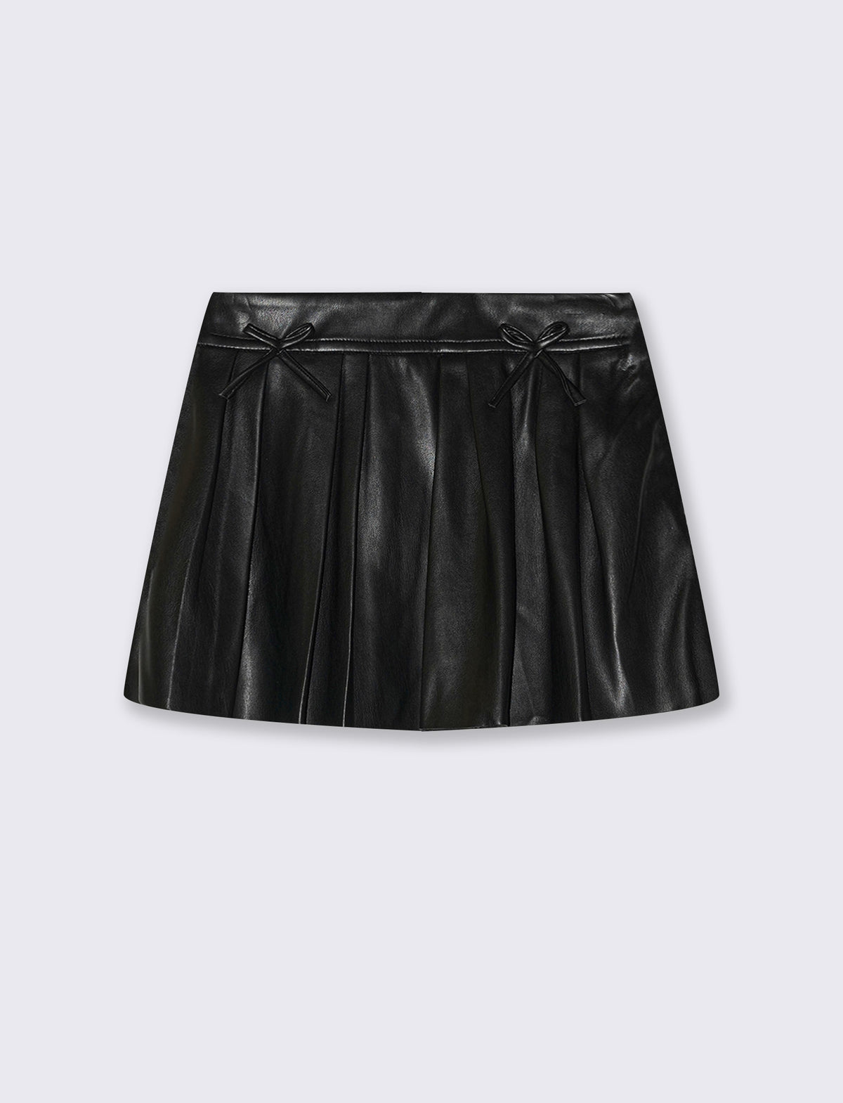 Pleated faux leather skirt with bows - Black