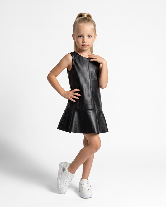 Sleeveless flared faux leather dress - Black