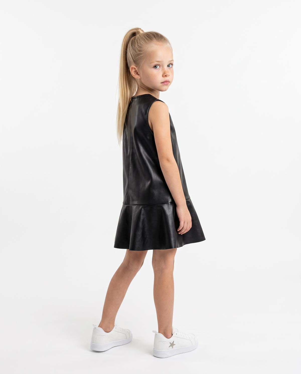 Sleeveless flared faux leather dress - Black