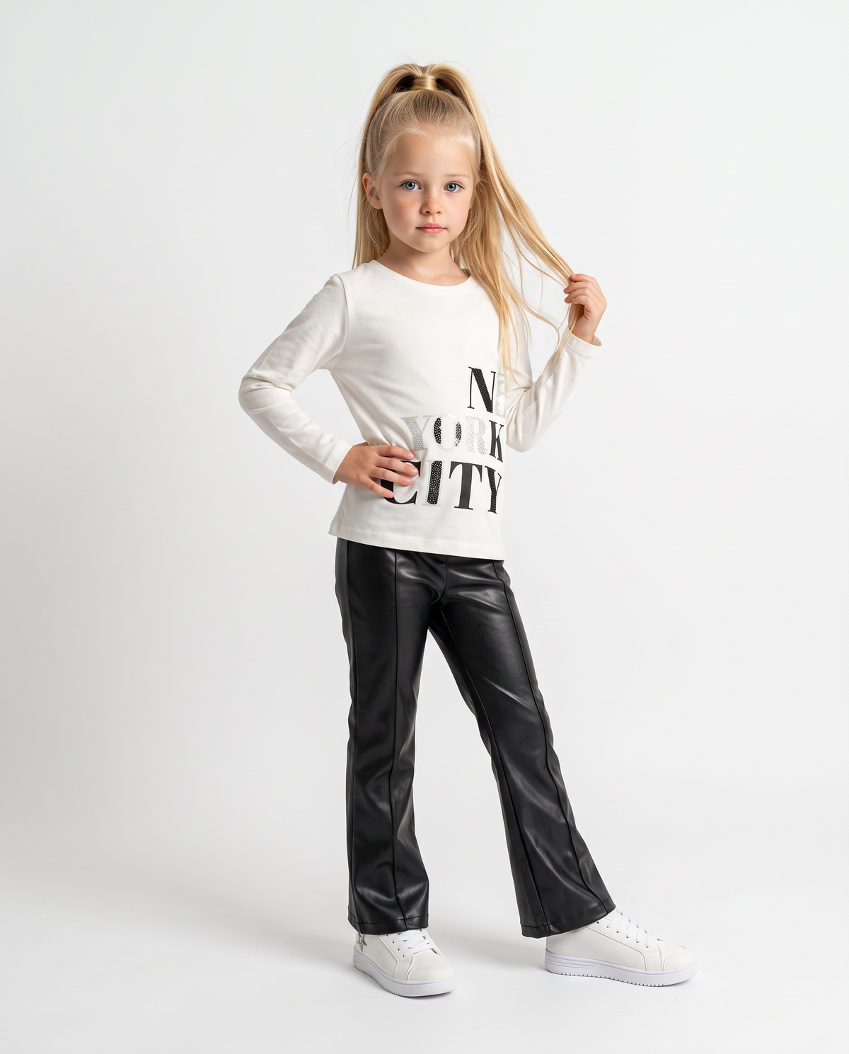 Leggings flare fit in finta pelle glamour - Nero