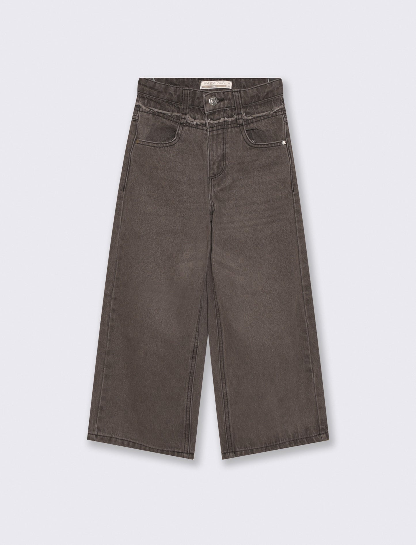 Jeans wide leg grigi con taglio sfrangiato - Nero