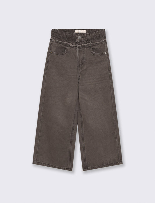 Jeans wide leg grigi con taglio sfrangiato - Nero