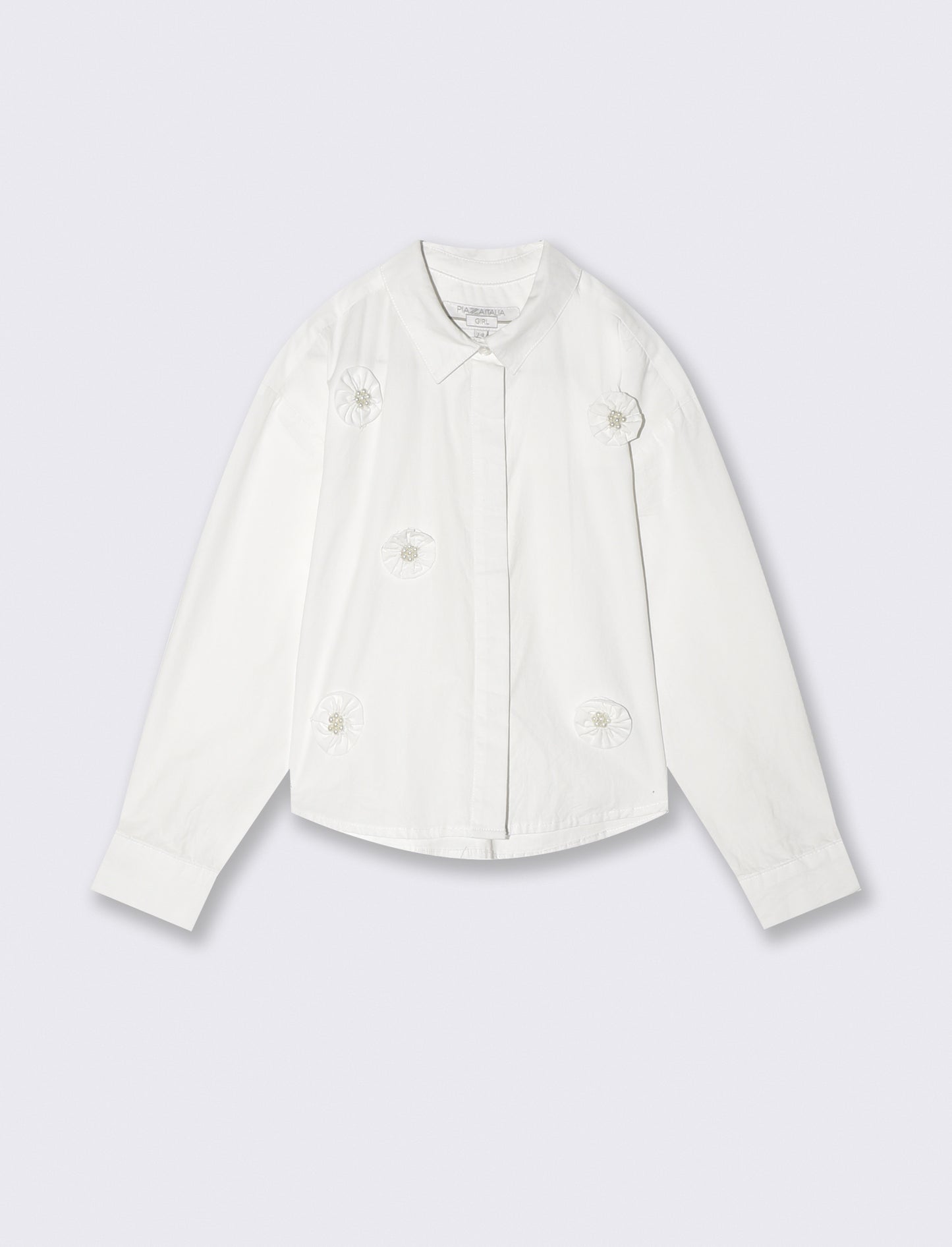 Camicia manica lunga con fiori e perline - Bianco latte