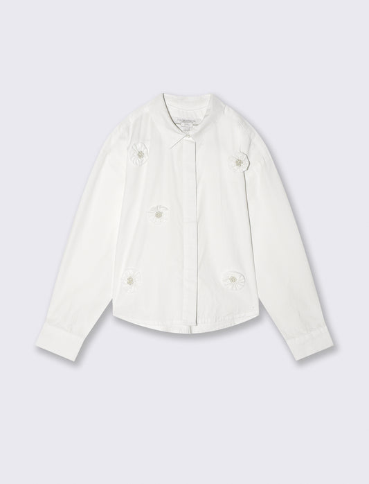 Camicia manica lunga con fiori e perline - Bianco latte