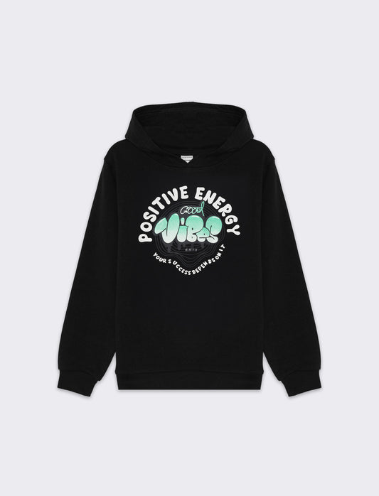 Felpa chiusa con cappuccio da bambino - Nero