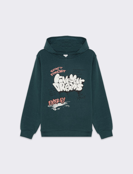 Felpa chiusa con cappuccio da bambino - Verde Ottanio