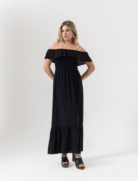 Vestito lungo off shoulder da donna - Nero