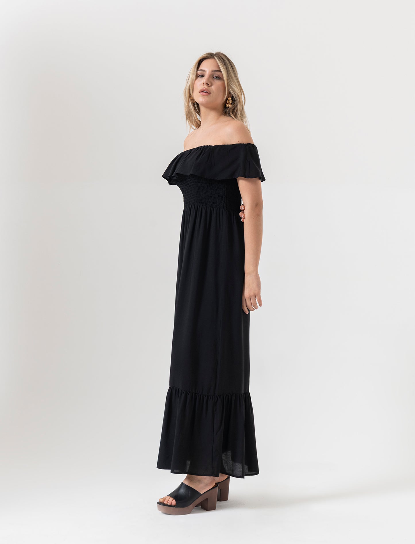 Vestito lungo off shoulder da donna - Nero