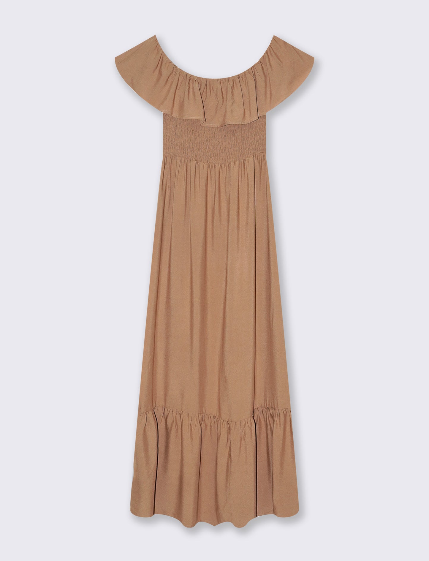 Vestito lungo off shoulder da donna - Caramello