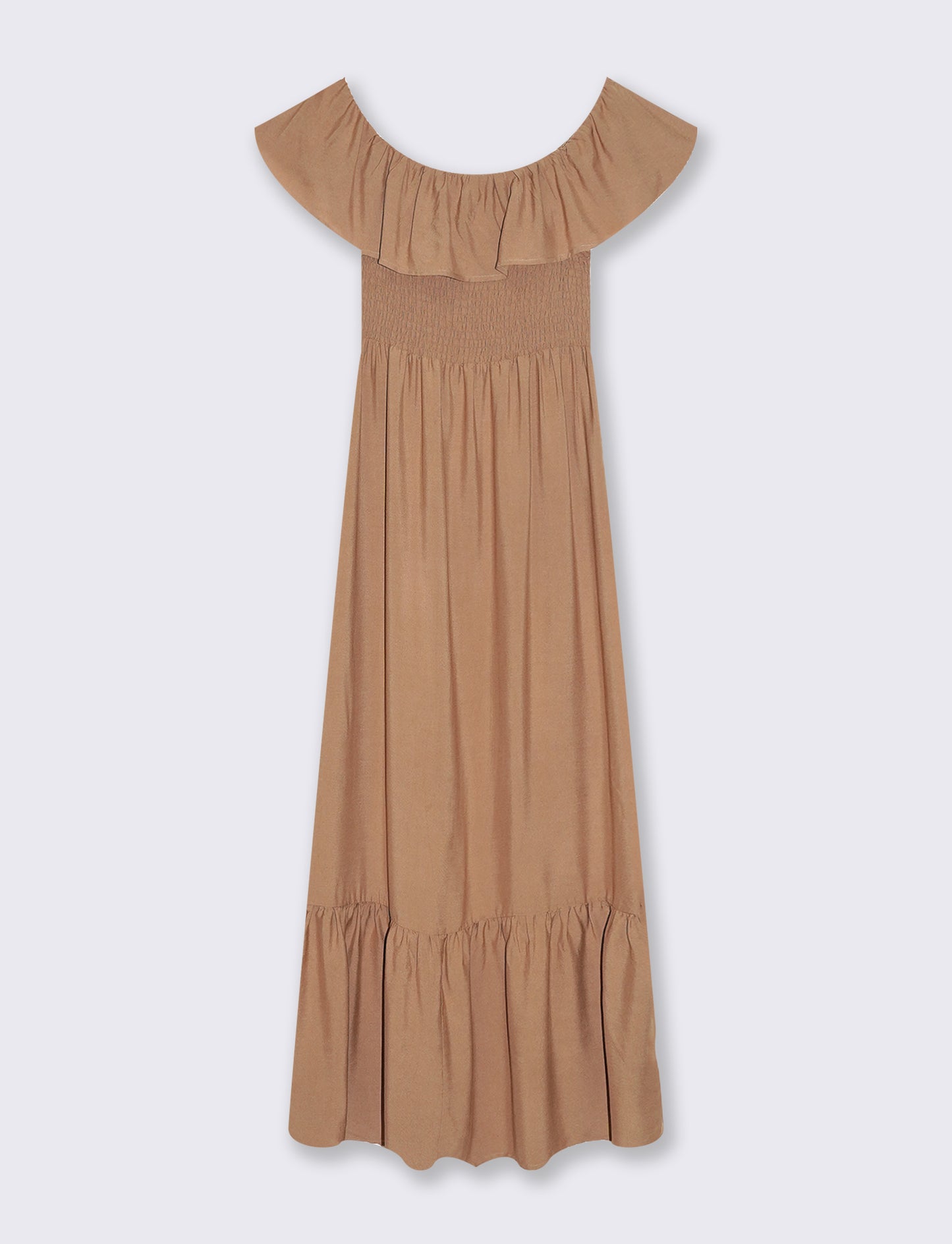 Vestito lungo off shoulder da donna - Caramello
