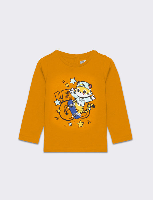T-shirt manica lunga stampata da neonato - Arancio