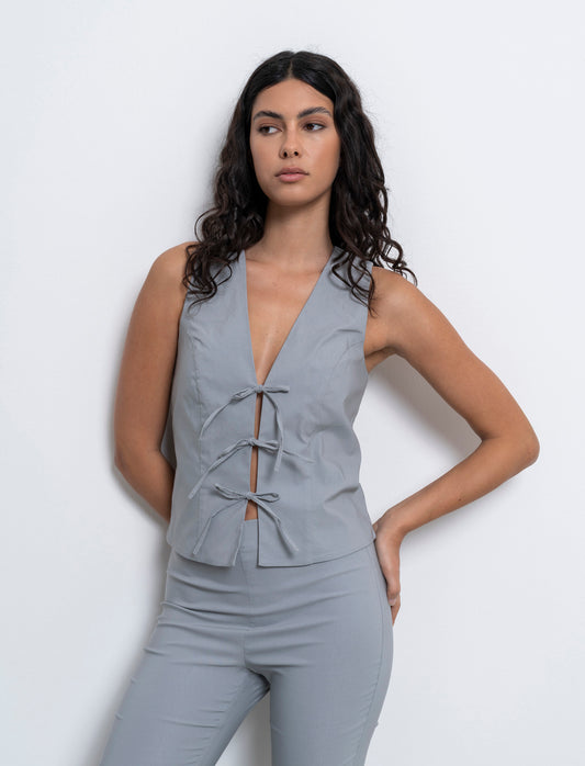 Gilet con laccetti da donna - Bianco perla