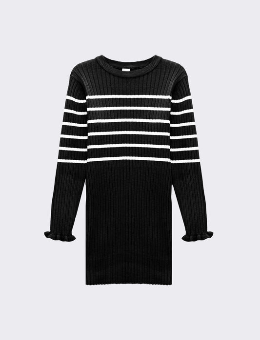 Abito a righe da bambina - Nero