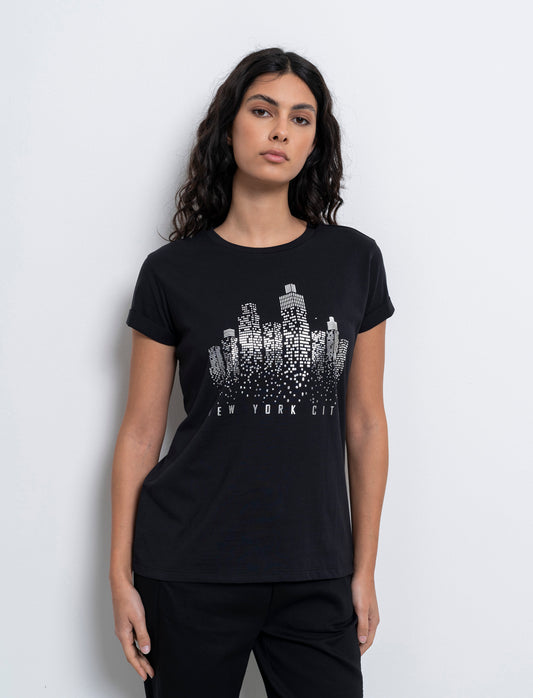 T-shirt stampata da donna - Nero