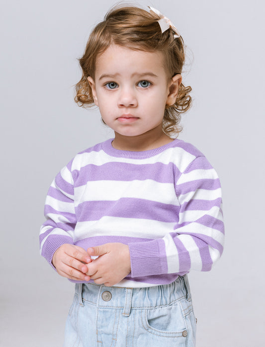 Maglia a righe da neonata - Lilla