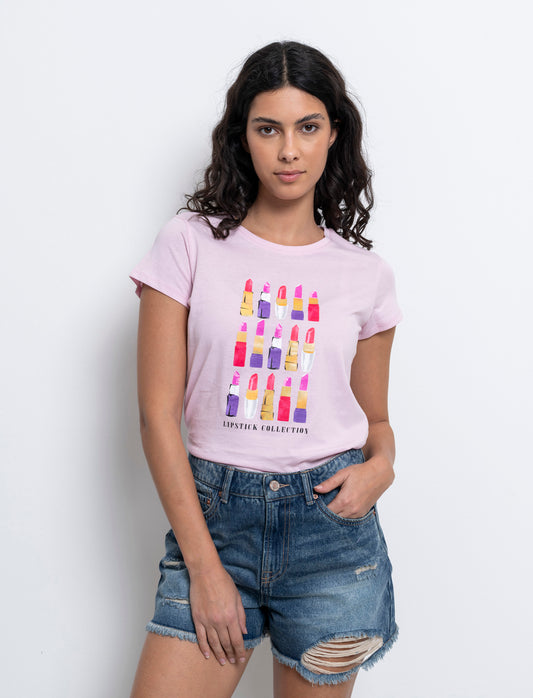 T-shirt con stampa da donna - Rosa chiaro