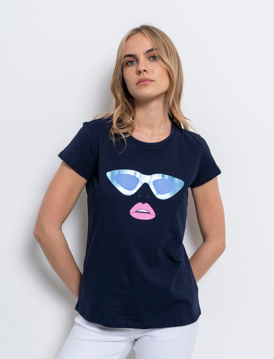Woman's printed graphic t-shirt for casual wear - Blue