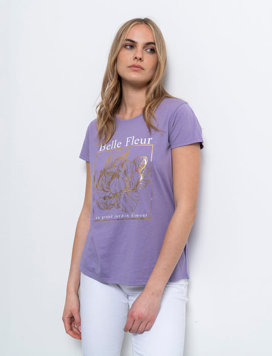 Woman's printed graphic t-shirt for casual wear - Purple