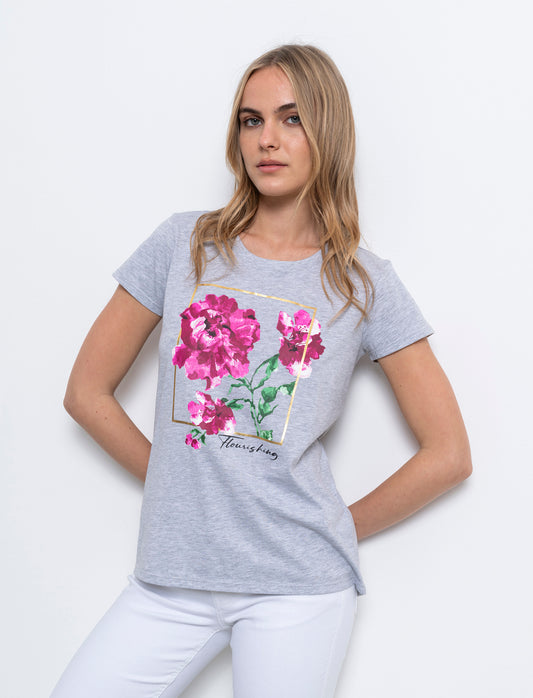 Woman's printed graphic t-shirt for casual wear - Grey