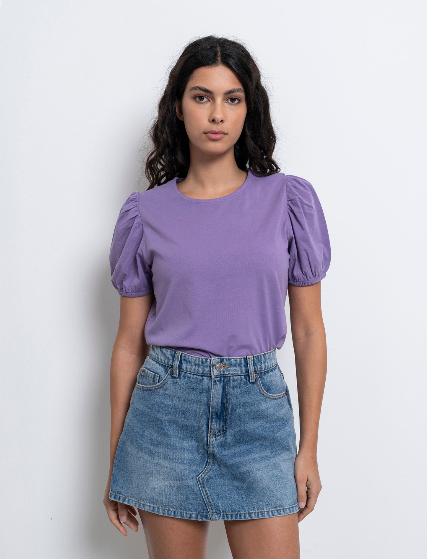 T-shirt con manica a sbuffo da donna - Lilla pervinca