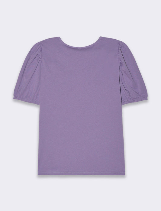 T-shirt con manica a sbuffo da donna - Lilla pervinca
