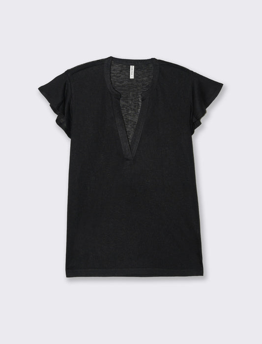 T-shirt scollo a v da donna - Nero
