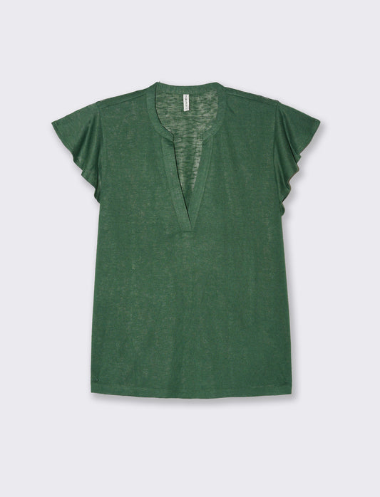 T-shirt scollo a v da donna - Verde