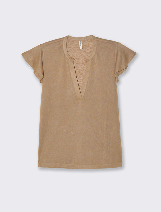 T-shirt scollo a v da donna - Caramello