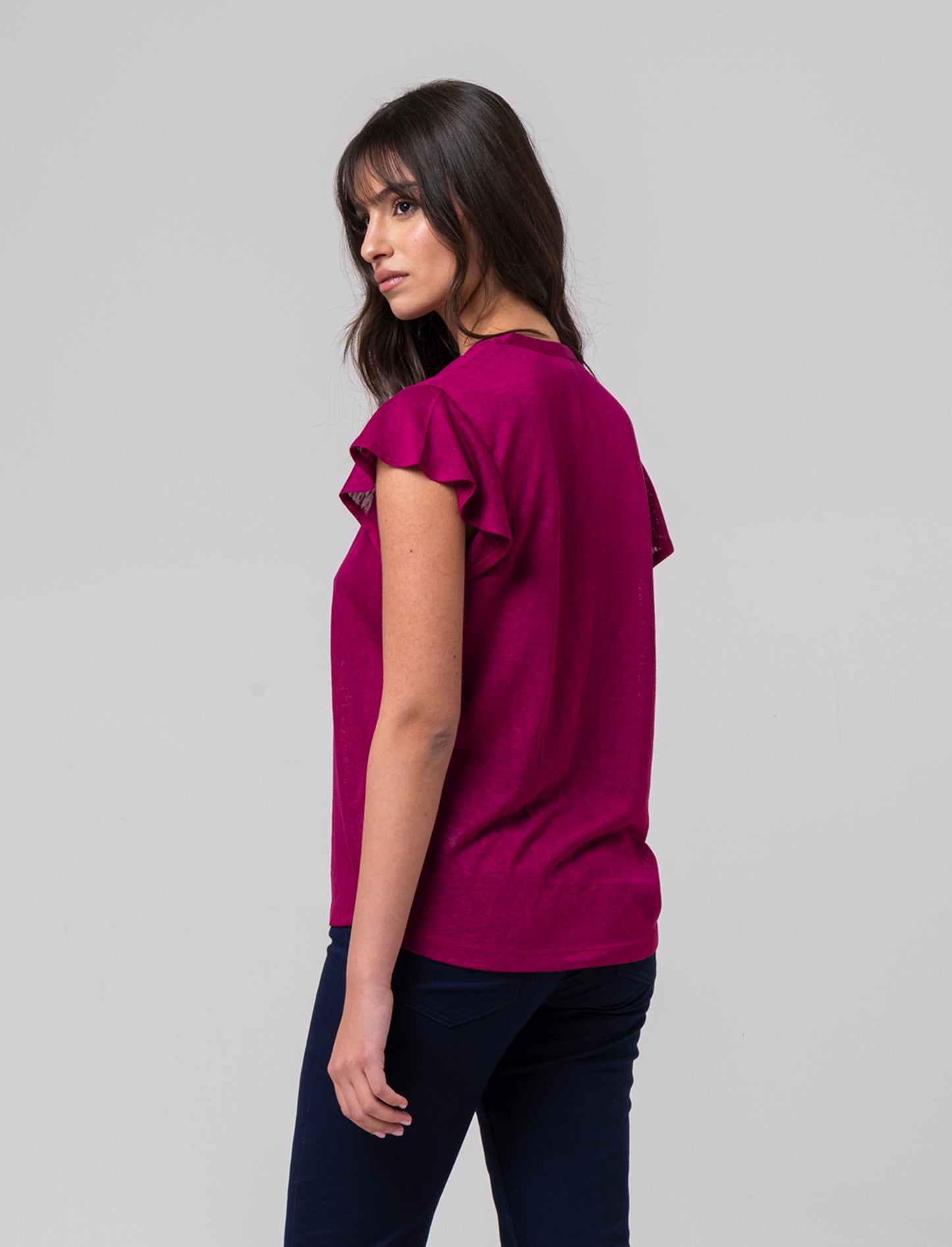 T-shirt scollo a v da donna - Rosso india