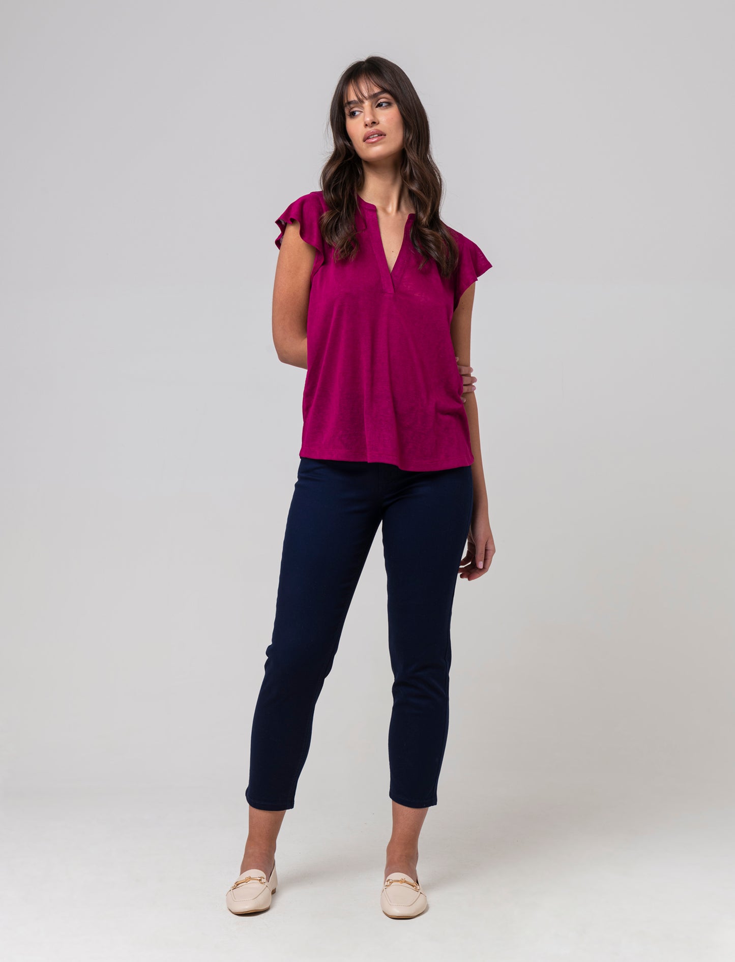 T-shirt scollo a v da donna - Rosso india