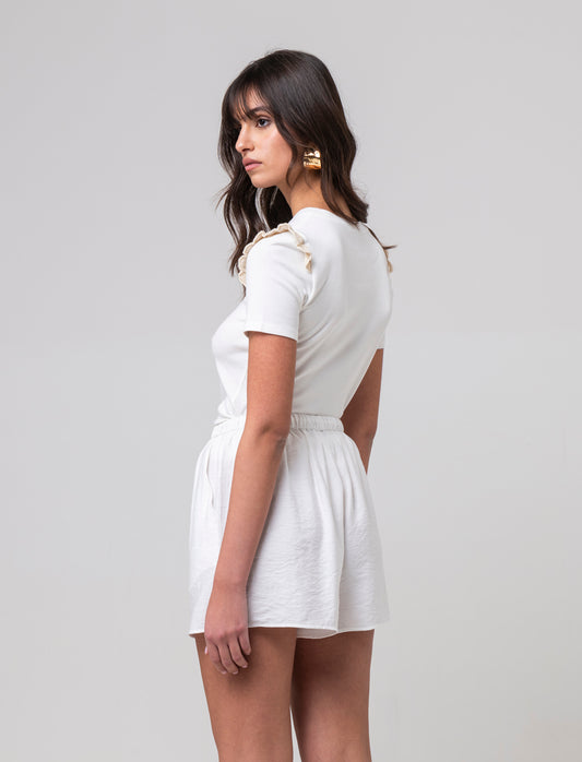 Woman's ruffled sleeve t-shirt - White