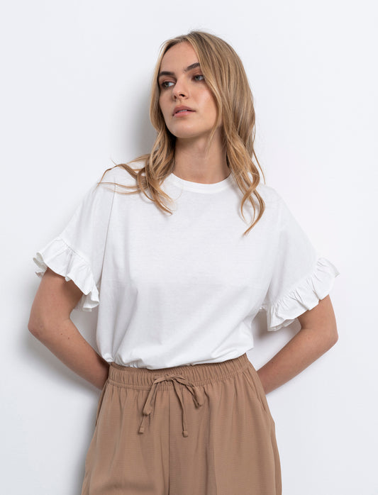 T-shirt con ruches da donna - Bianco latte