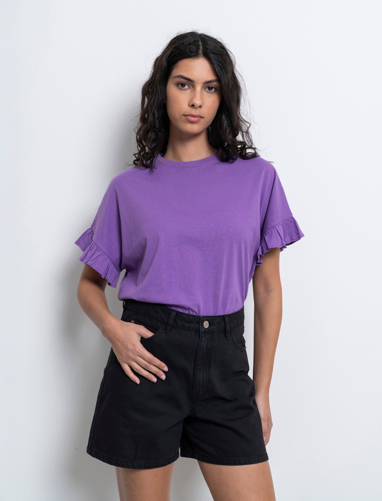 T-shirt con ruches da donna - Porpora