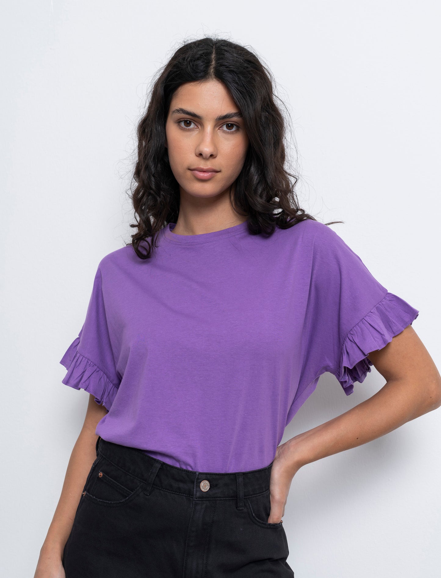 T-shirt con ruches da donna - Porpora