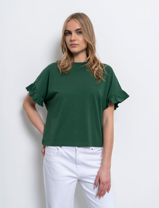 T-shirt con ruches da donna - Verde