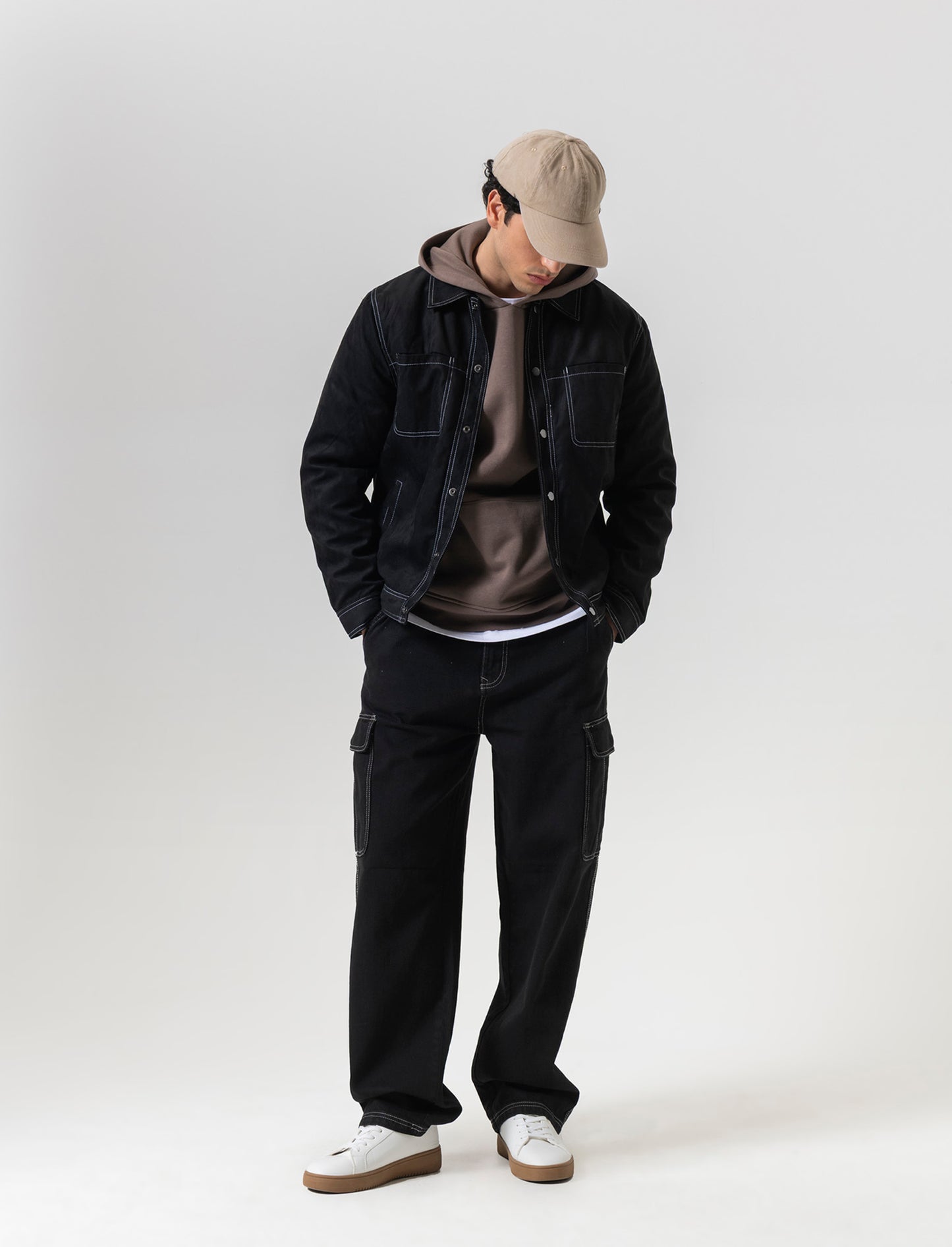 Jeans cargo wide leg fit da uomo - Nero