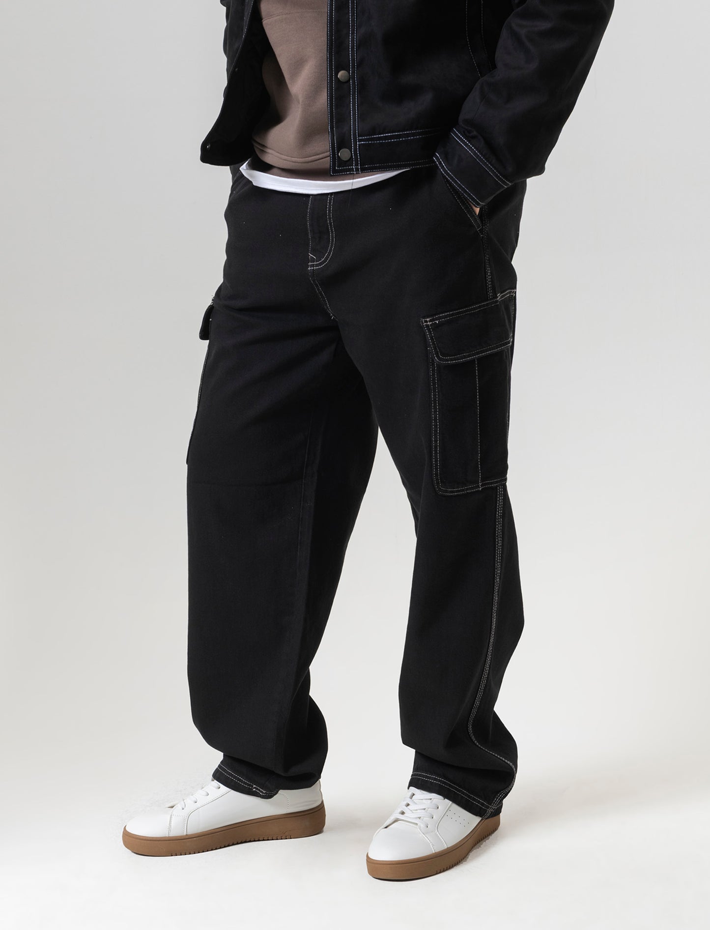 Jeans cargo wide leg fit da uomo - Nero