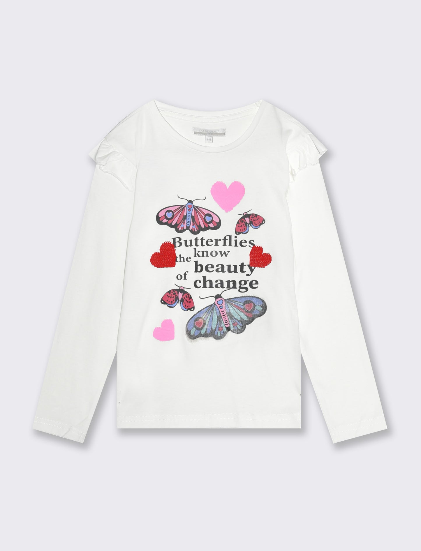 T-shirt con stampa e paillettes da bambina - Bianco latte
