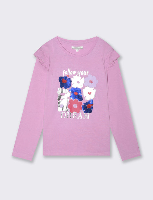 T-shirt con stampa e paillettes da bambina - Rosa