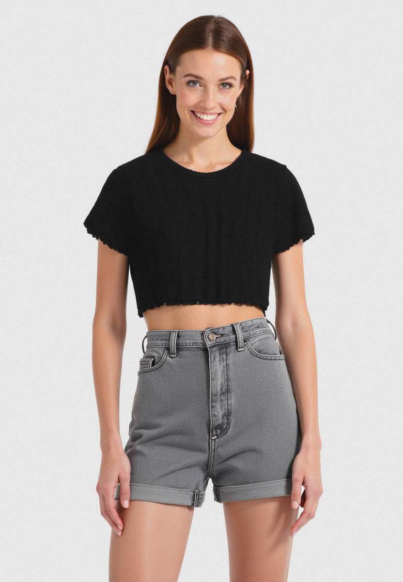 T-shirt crop da donna - Nero