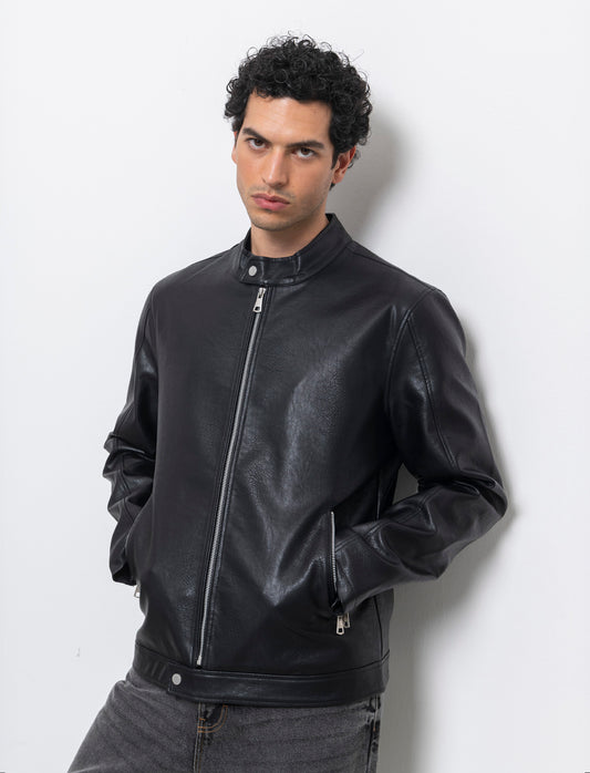Man's korean faux leather jacket - Black