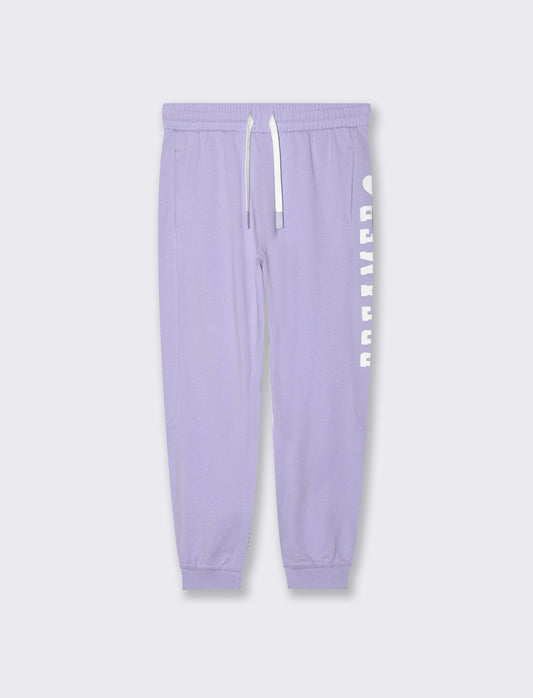 Jogger con tagli e stampa stile college da bambina - Lilla