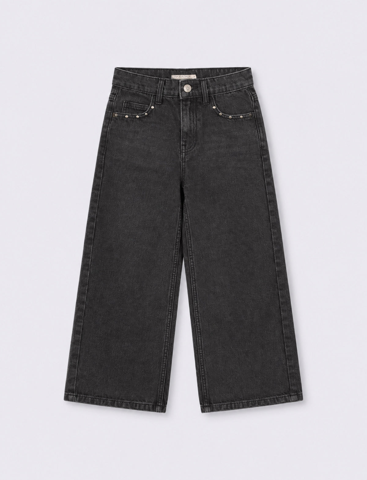 Black wide leg jeans with patches and studs - Black