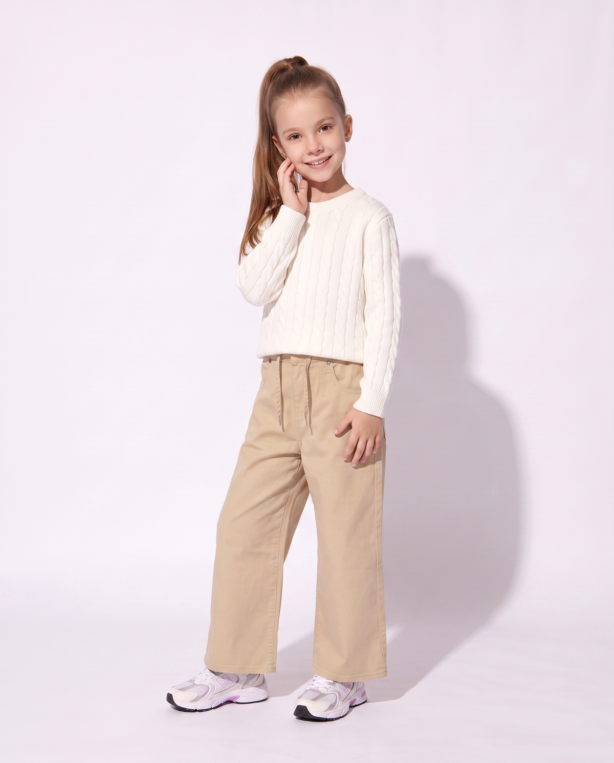 Pullover bambina girocollo a trecce - Bianco latte