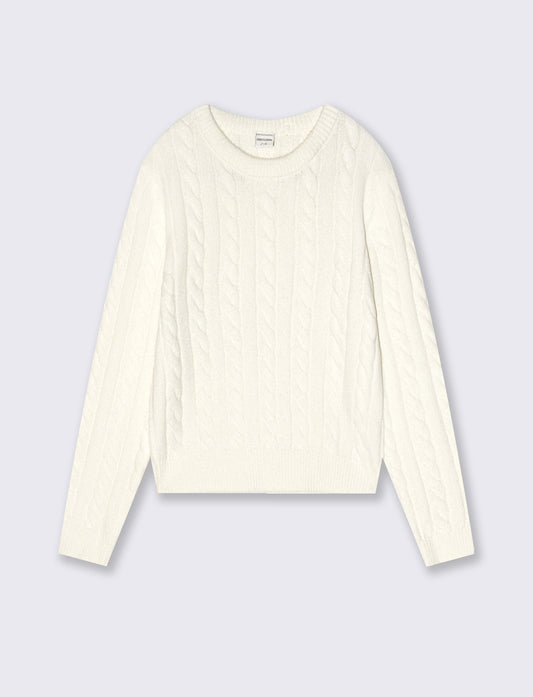 Pullover bambina girocollo a trecce - Bianco latte