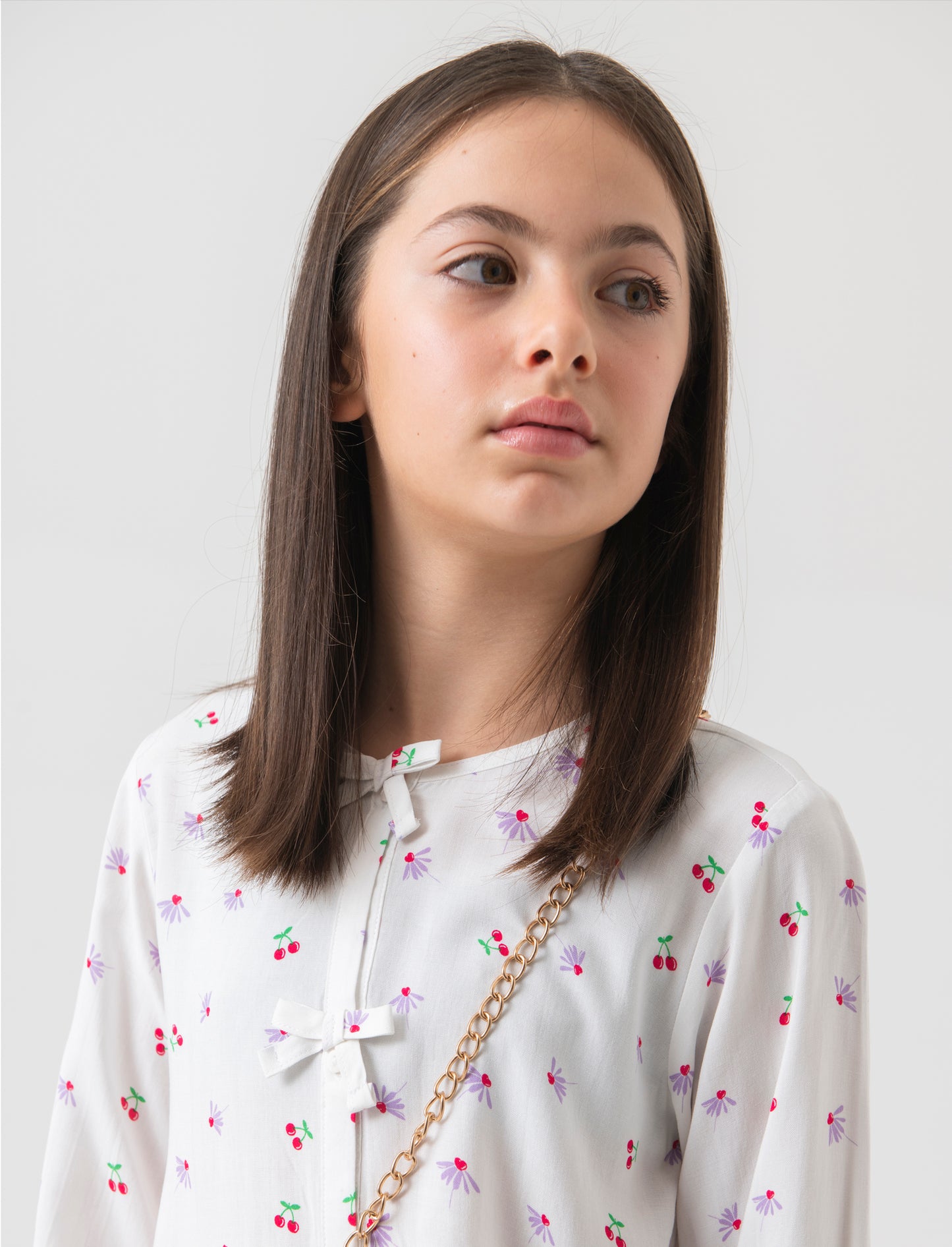 Camicia in viscosa stampata da bambina - Bianco latte